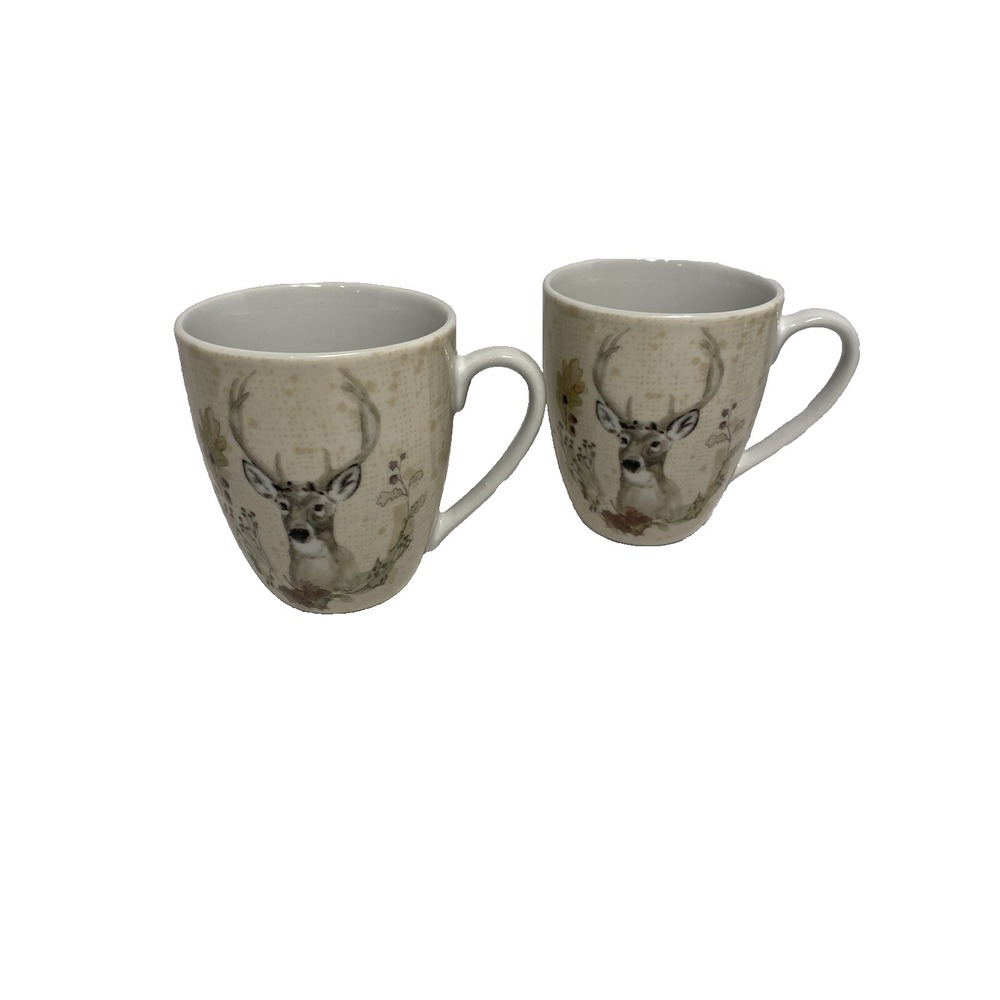 pfaltzgraff woodland retreat deer coffee mug cups‎ set of 2